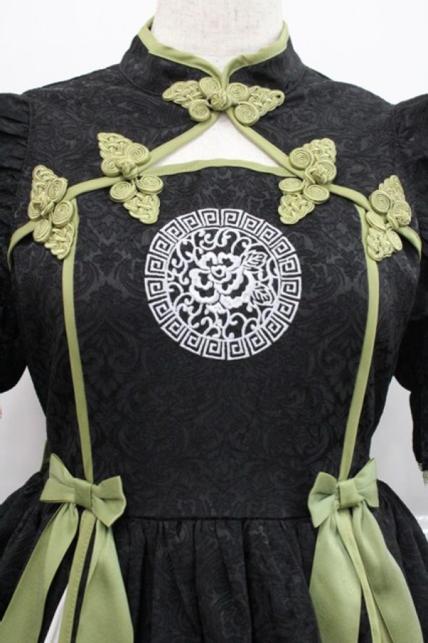 画像3: axes femme kawaii / 牡丹刺繍チャイナワンピース M 黒 I-25-12-27-085-AX-OP-SA-ZI (3)