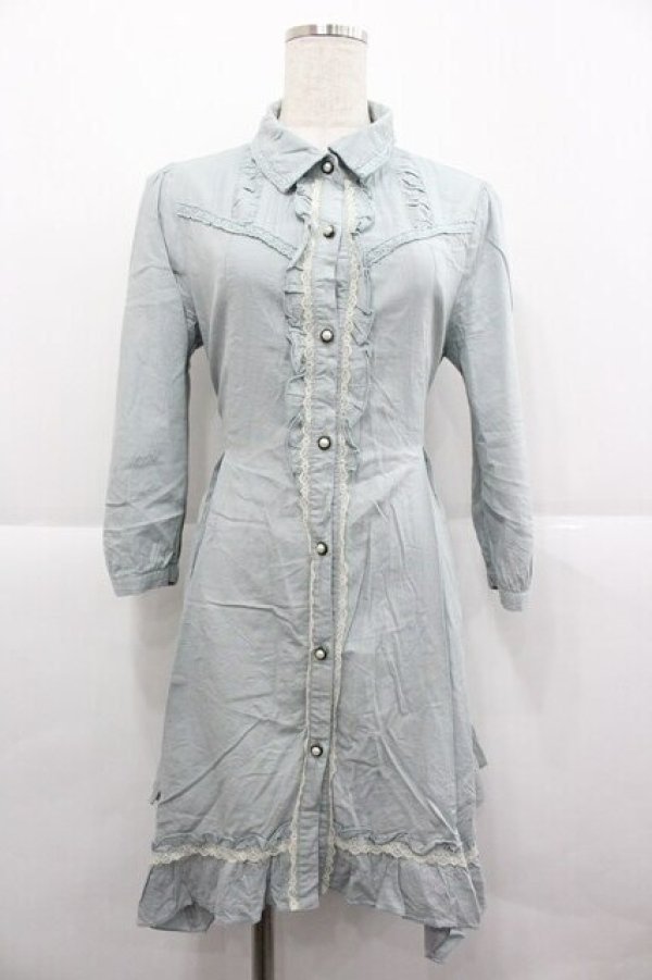 画像1: axes femme / レース使いシャツワンピース M サックス I-25-12-27-089-AX-TO-TE-ZI (1)