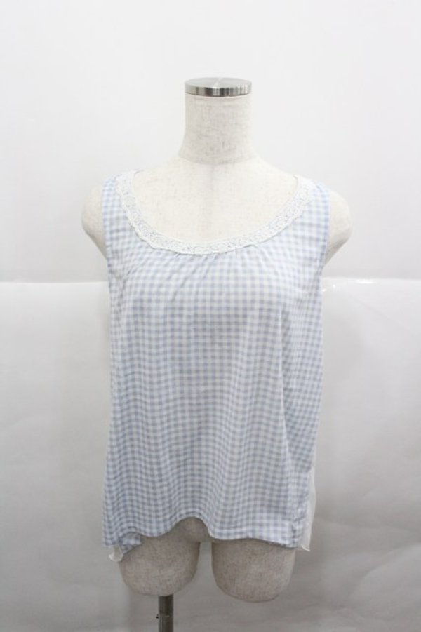 画像1: axes femme / ギンガムチェックシースルー重ねノースリーブトップス  サックスＸ白 I-25-12-27-018-AX-TO-SA-ZI (1)