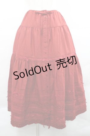 画像: PINK HOUSE / サテンリボンいっぱいローンティアードスカート  赤 I-25-12-27-111-LO-SK-SA-ZI