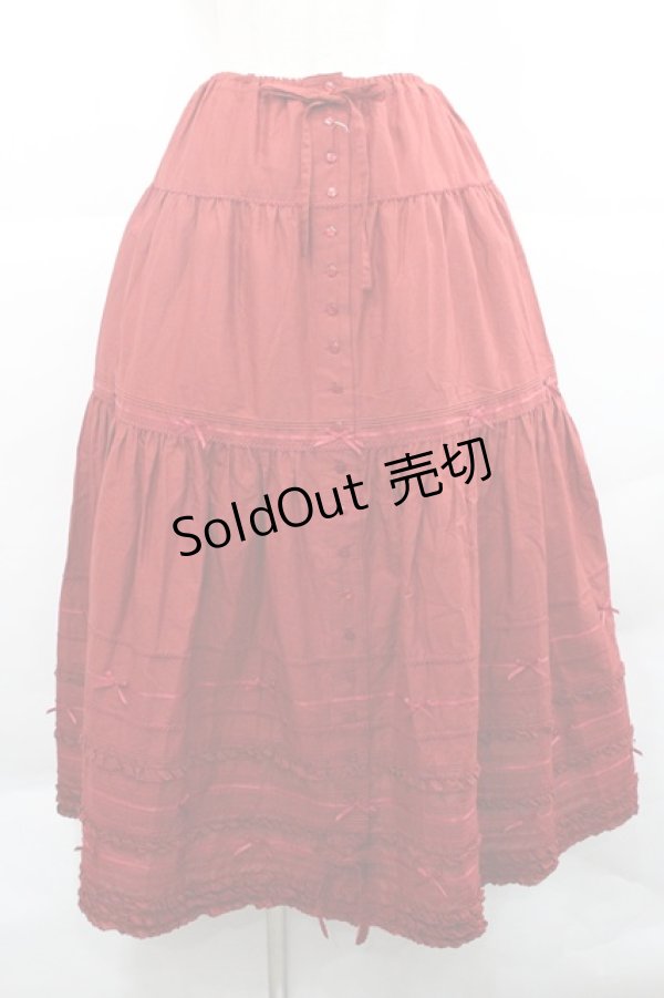 画像1: PINK HOUSE / サテンリボンいっぱいローンティアードスカート  赤 I-25-12-27-111-LO-SK-SA-ZI (1)