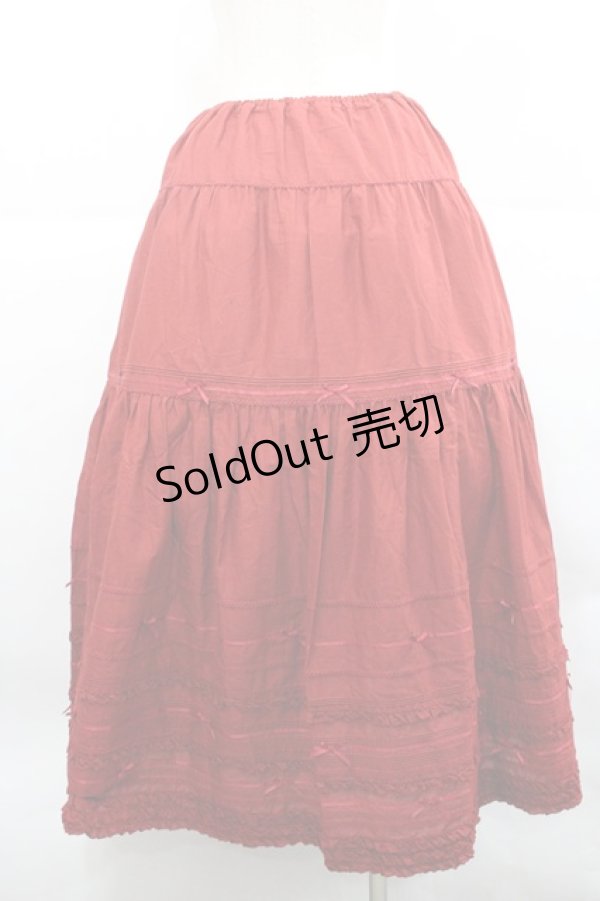 画像2: PINK HOUSE / サテンリボンいっぱいローンティアードスカート  赤 I-25-12-27-111-LO-SK-SA-ZI (2)