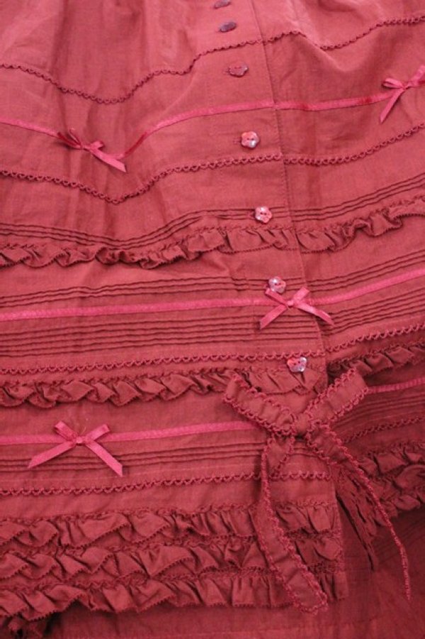 画像4: PINK HOUSE / サテンリボンいっぱいローンティアードスカート  赤 I-25-12-27-111-LO-SK-SA-ZI (4)