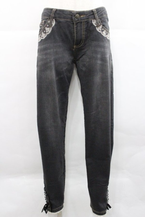 画像1: axes femme / 裾編み上げストレッチパンツ L 黒 I-25-12-27-112-AX-PA-TE-ZI (1)