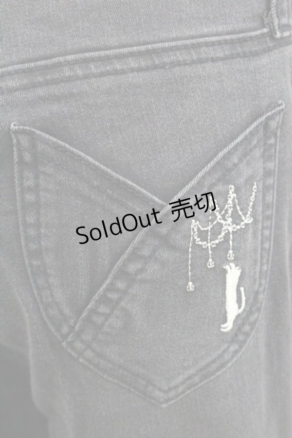 画像3: axes femme / ねこ刺繍デニムパギンス L 黒 I-25-12-27-113-AX-PA-TE-ZI (3)