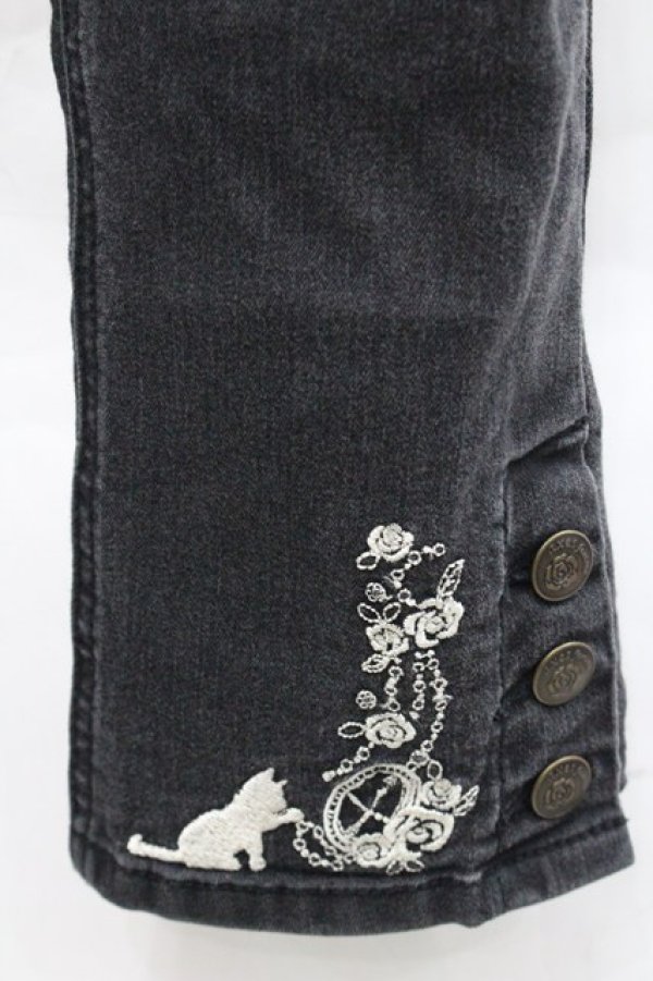 画像4: axes femme / ねこ刺繍デニムパギンス L 黒 I-25-12-27-113-AX-PA-TE-ZI (4)
