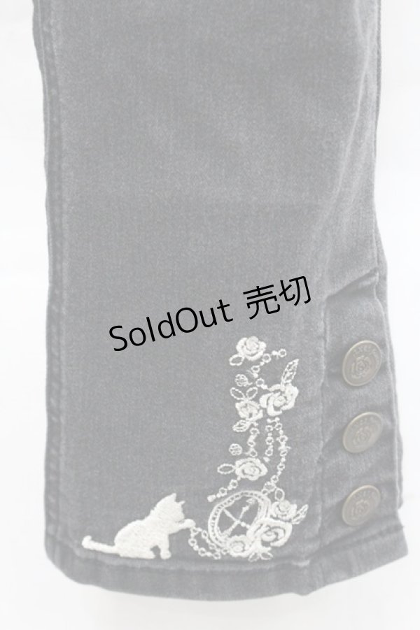 画像4: axes femme / ねこ刺繍デニムパギンス L 黒 I-25-12-27-113-AX-PA-TE-ZI (4)