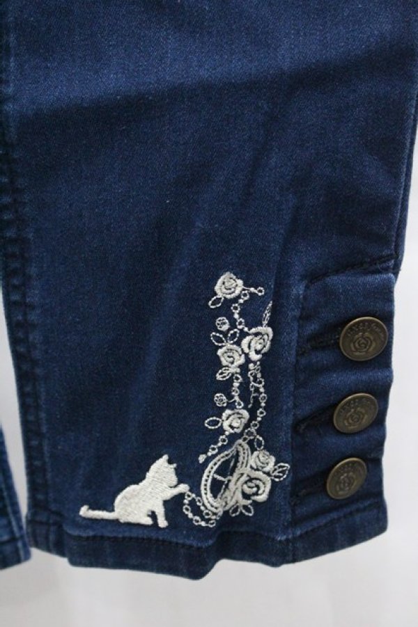 画像4: axes femme / ねこ刺繍デニムパギンス L ブルー I-25-12-27-114-AX-PA-TE-ZI (4)