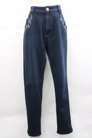 画像: axes femme / 刺繍デニムパンツ  紺 I-25-12-27-115-AX-PA-SA-ZI