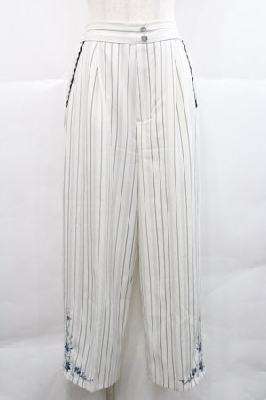 画像: axes femme / 裾刺繍ストライプワイドパンツ  白Ｘ黒 I-25-12-27-116-AX-PA-SA-ZI