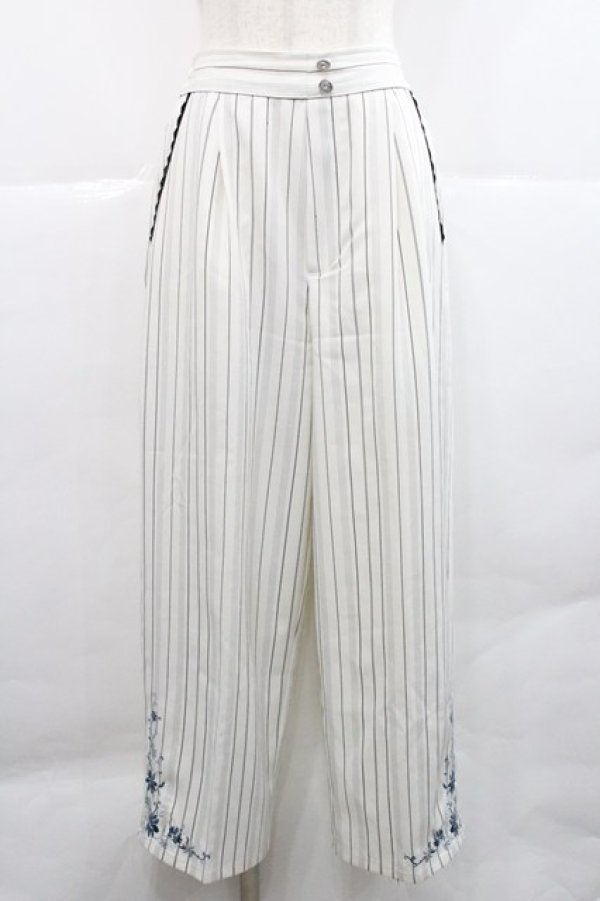 画像1: axes femme / 裾刺繍ストライプワイドパンツ  白Ｘ黒 I-25-12-27-116-AX-PA-SA-ZI (1)