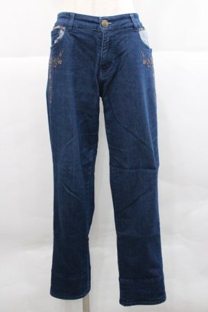 画像: axes femme / ストライプ使い薔薇刺繍デニムパンツ  青 I-25-12-27-120-AX-PA-SA-ZI