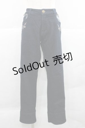 画像: axes femme / ストライプ使い薔薇刺繍デニムパンツ  青デニム I-25-12-27-121-AX-PA-SA-ZI