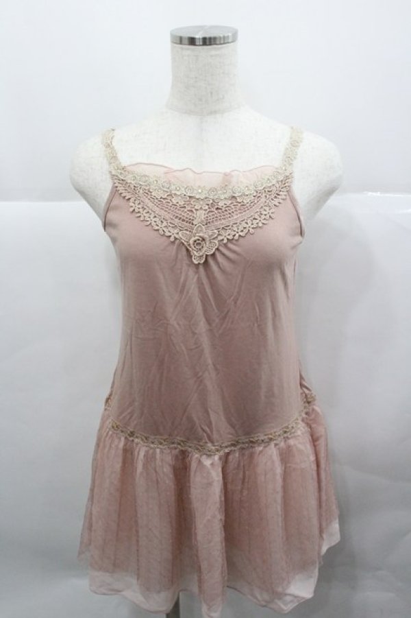 画像1: axes femme / ラメレース使いロングタンク M ピンク I-25-12-27-024-AX-TO-TE-ZI (1)