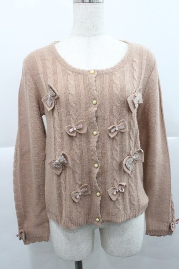 画像1: axes femme / リボンニットカーディガン M ベージュ I-25-12-27-037-AX-OP-TE-ZI (1)