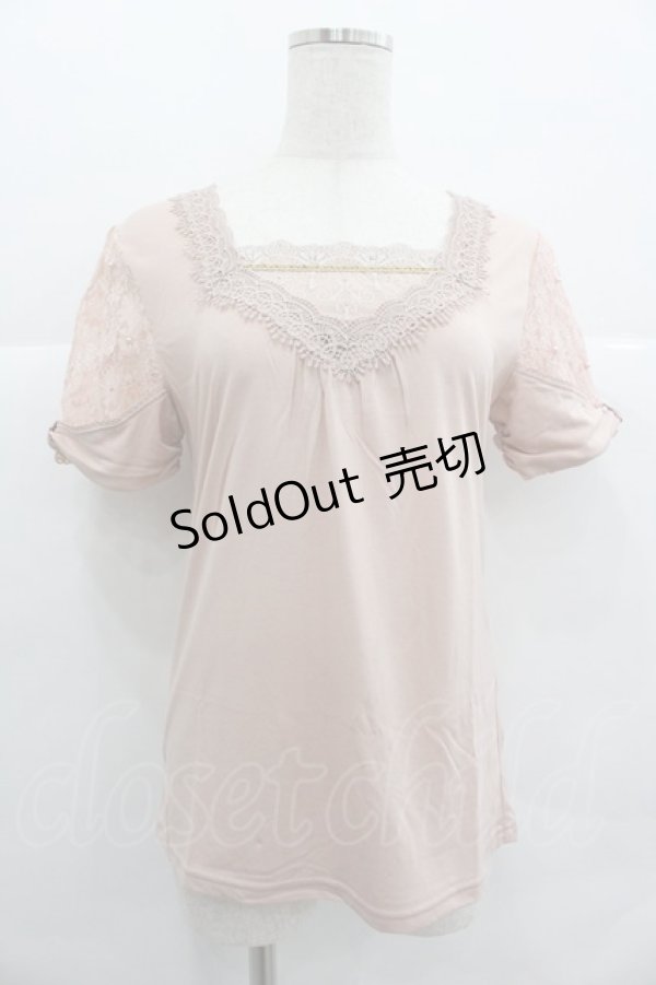 画像1: axes femme / ビジューレースハイショクTシャツ M アワピンク I-25-12-29-050-AX-TO-SA-ZT565 (1)