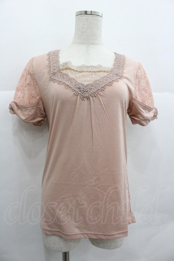 画像1: axes femme / ビジューレースハイショクTシャツ M アワピンク I-25-12-29-051-AX-TO-SA-ZI (1)