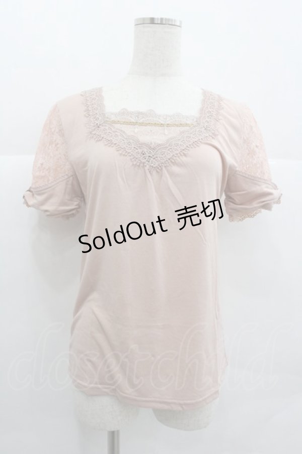 画像1: axes femme / ビジューレースハイショクTシャツ M アワピンク I-25-12-29-052-AX-TO-SA-ZT563 (1)