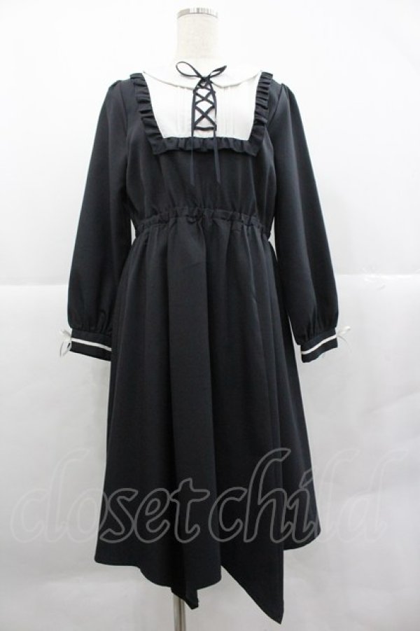 画像1: axes femme / ブロッキング風イレヘムワンピース  黒Ｘ白 I-25-12-29-068-AX-OP-SA-ZI (1)