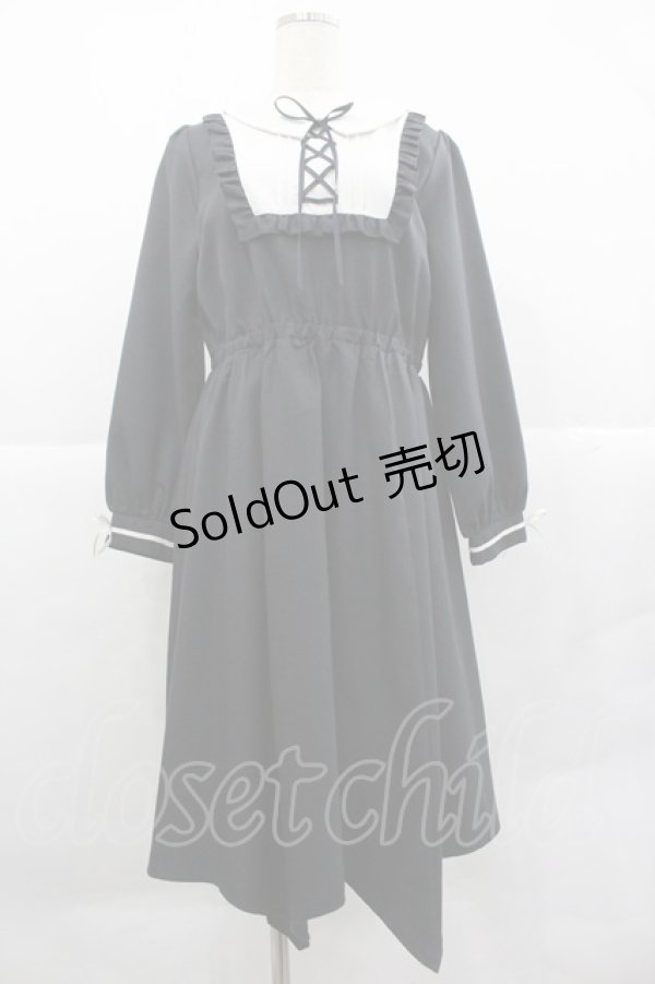 画像1: axes femme / ブロッキング風イレヘムワンピース  黒Ｘ白 I-25-12-29-068-AX-OP-SA-ZT566 (1)