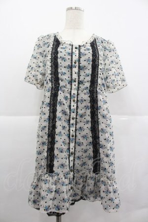 画像: axes femme / 小花×ドットフロッキーワンピース  白Ｘ青Ｘ黒 I-25-12-29-076-AX-OP-SA-ZI