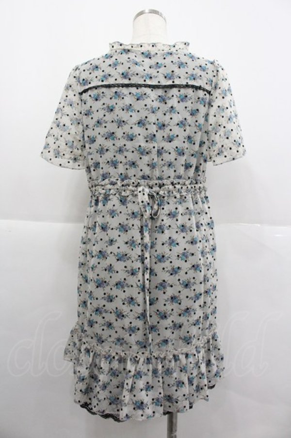 画像2: axes femme / 小花×ドットフロッキーワンピース  白Ｘ青Ｘ黒 I-25-12-29-076-AX-OP-SA-ZI (2)