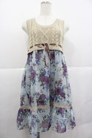 画像: axes femme / ニット切替ワンピース  青Ｘアイボリー I-25-12-29-078-AX-OP-SA-ZI