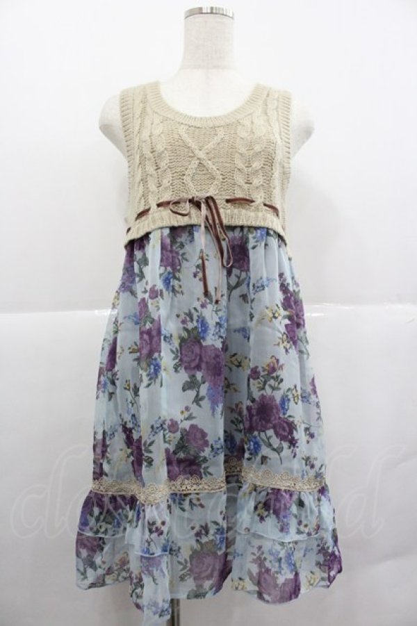 画像1: axes femme / ニット切替ワンピース  青Ｘアイボリー I-25-12-29-078-AX-OP-SA-ZI (1)