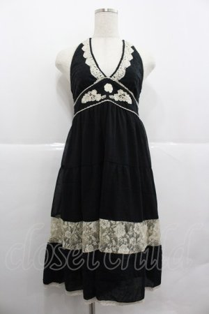 画像: axes femme / ドット&レース切替ホルターネックチュニック  黒Ｘアイボリー I-25-12-29-085-AX-OP-SA-ZI