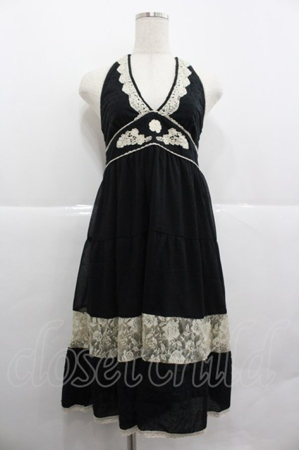 画像1: axes femme / ドット&レース切替ホルターネックチュニック  黒Ｘアイボリー I-25-12-29-085-AX-OP-SA-ZI (1)