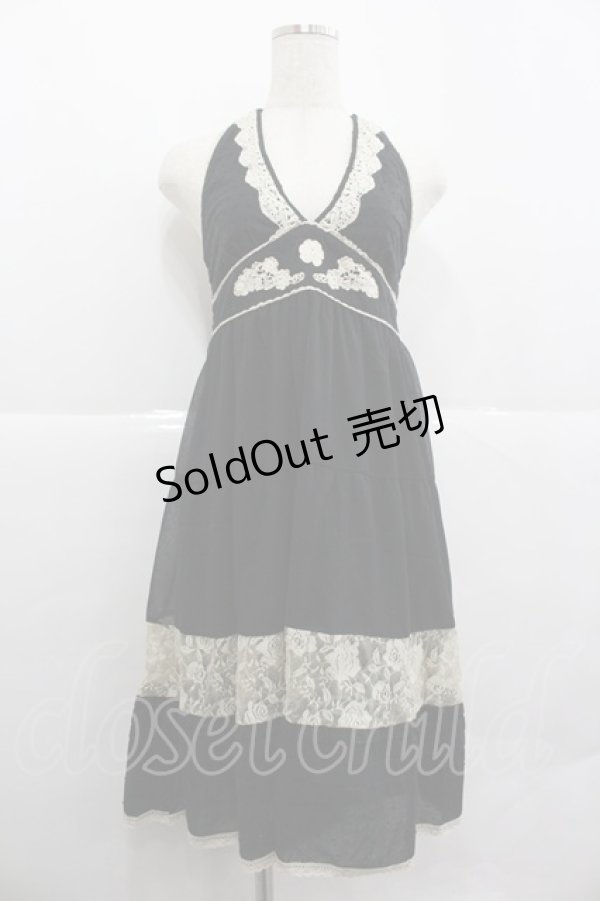 画像1: axes femme / ドット&レース切替ホルターネックチュニック  黒Ｘアイボリー I-25-12-29-085-AX-OP-SA-ZT565 (1)