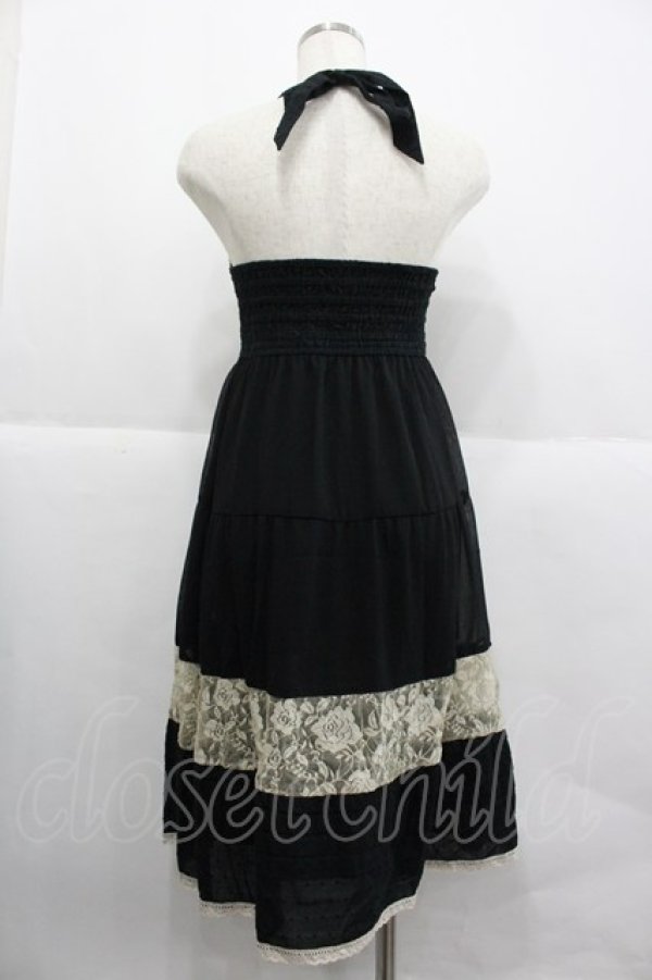 画像2: axes femme / ドット&レース切替ホルターネックチュニック  黒Ｘアイボリー I-25-12-29-085-AX-OP-SA-ZI (2)