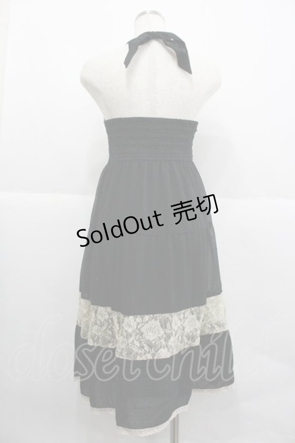 画像2: axes femme / ドット&レース切替ホルターネックチュニック  黒Ｘアイボリー I-25-12-29-085-AX-OP-SA-ZT565 (2)