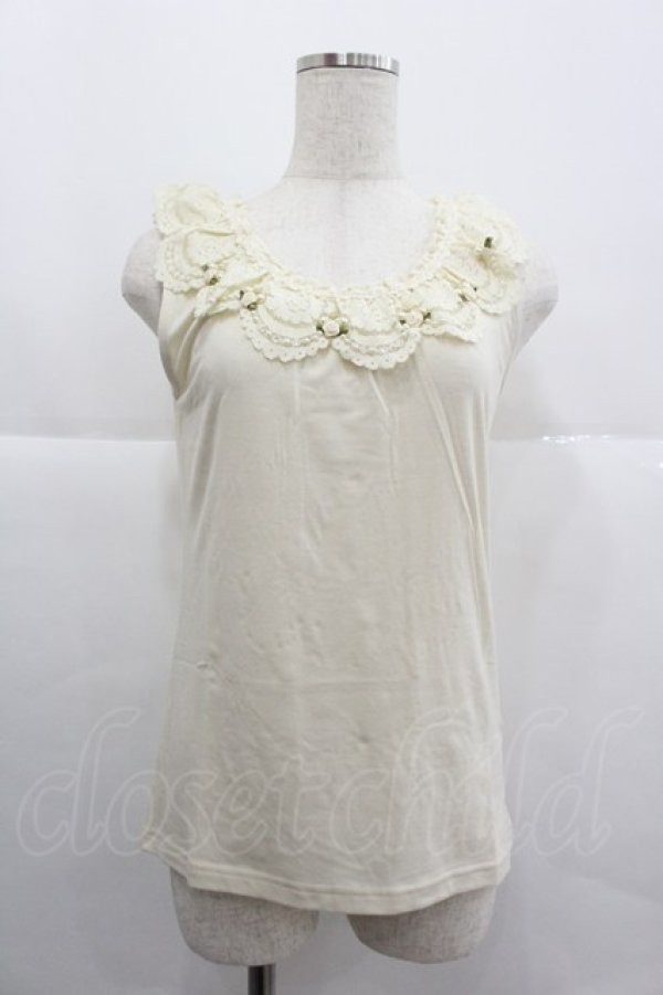 画像1: axes femme / バラ付レース襟タンク M キナリ I-25-12-29-010-AX-TO-SA-ZI (1)