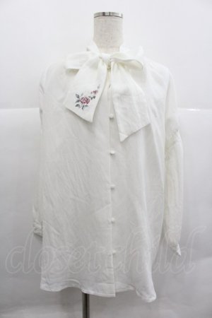 画像: axes femme / 刺繍入りリボンロングブラウス M 白 I-25-12-29-025-AX-BL-SA-ZI