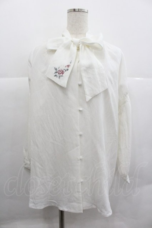 画像1: axes femme / 刺繍入りリボンロングブラウス M 白 I-25-12-29-025-AX-BL-SA-ZI (1)