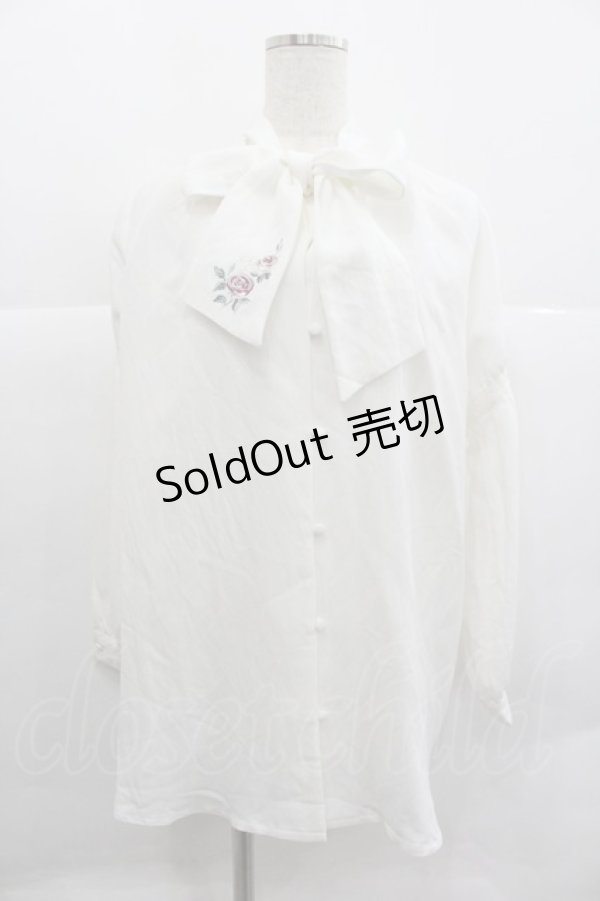 画像1: axes femme / 刺繍入りリボンロングブラウス M 白 I-25-12-29-025-AX-BL-SA-ZT0105K (1)