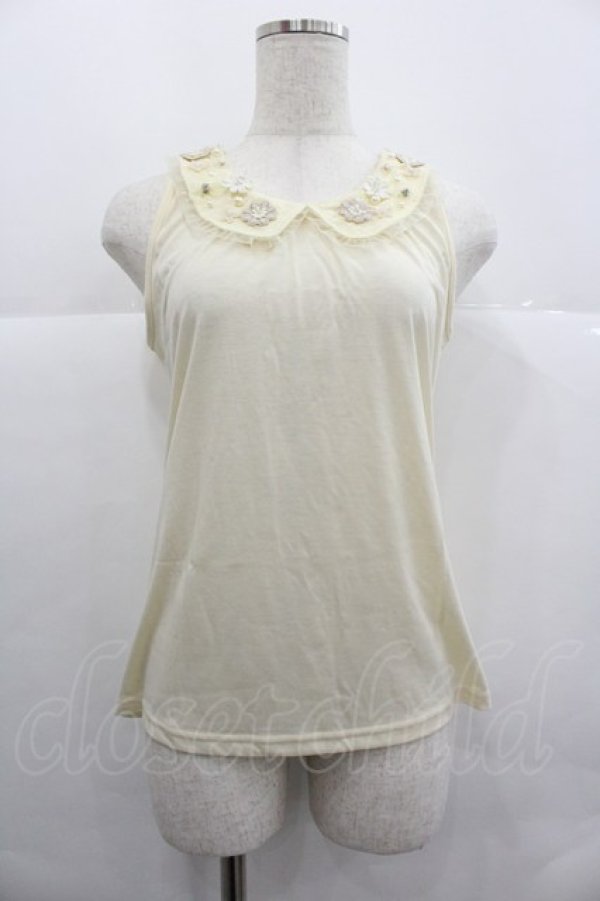 画像1: axes femme / お花モチーフ襟付タンク M キナリ I-25-12-29-030-AX-TO-SA-ZI (1)