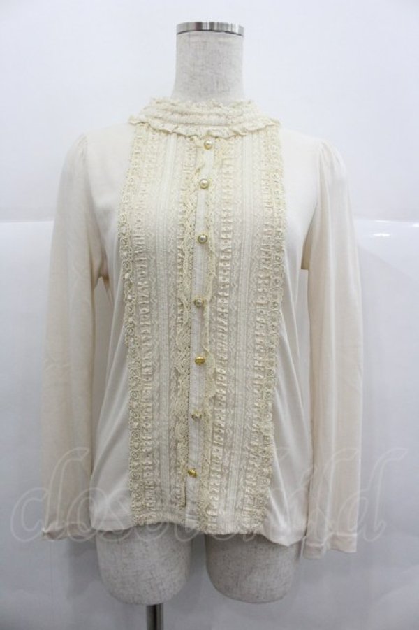 画像1: axes femme / 胸元レース切替カットソーブラウス M アイボリー I-25-12-29-041-AX-TO-SA-ZI (1)