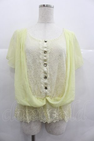 画像: axes femme / レース切り替えシフォン半袖トップス  イエロー I-25-12-29-044-AX-TO-SA-ZI
