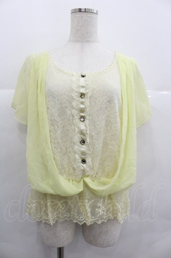 画像1: axes femme / レース切り替えシフォン半袖トップス  イエロー I-25-12-29-044-AX-TO-SA-ZI (1)