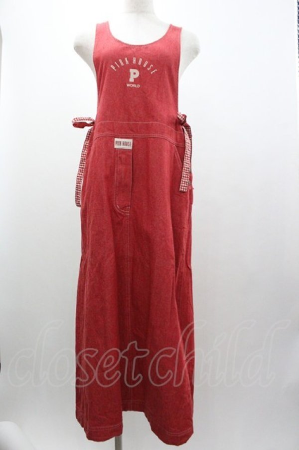 画像1: PINK HOUSE / ロゴデニムジャンパースカート  赤Ｘ白 I-26-01-04-047-LO-OP-SA-ZI (1)