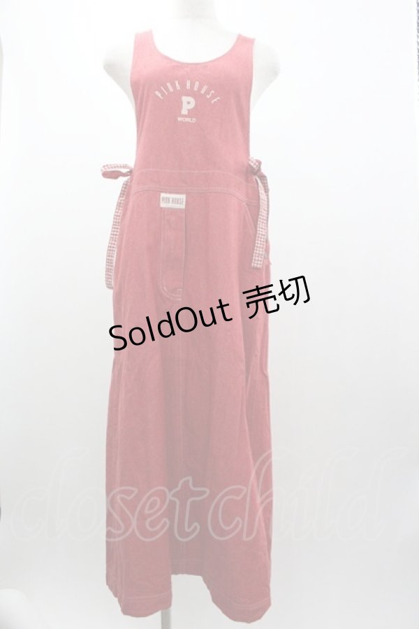 画像1: PINK HOUSE / ロゴデニムジャンパースカート  赤Ｘ白 I-26-01-04-047-LO-OP-SA-ZI (1)