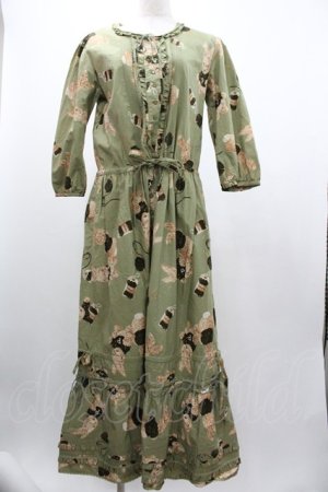 画像: PINK HOUSE / うさぎセーター総柄長袖ワンピース  グリーン I-26-01-04-048-LO-OP-SA-ZI