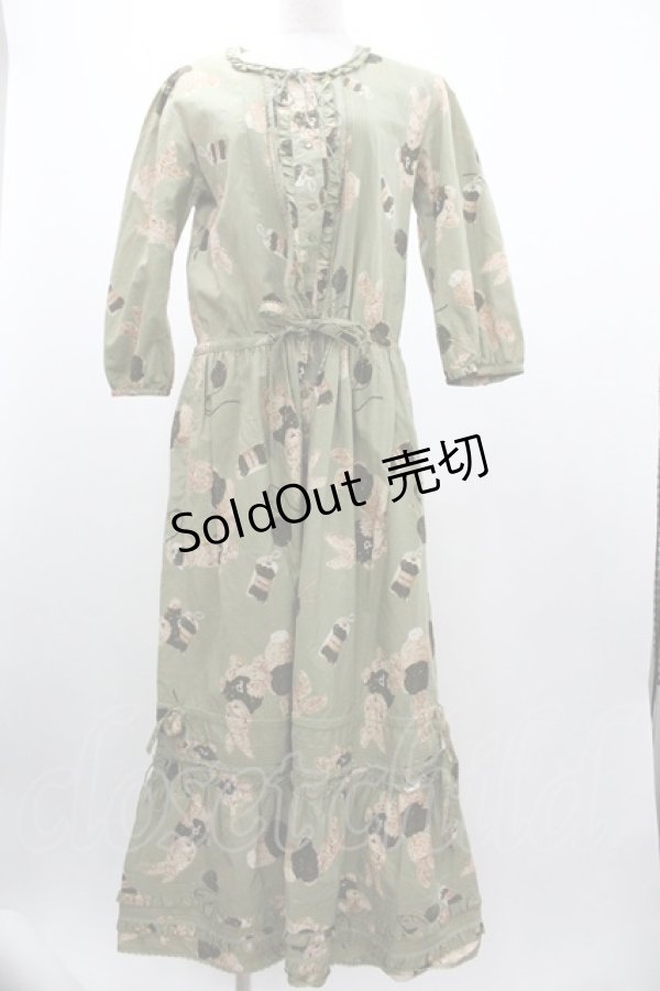 画像1: PINK HOUSE / うさぎセーター総柄長袖ワンピース  グリーン I-26-01-04-048-LO-OP-SA-ZI (1)