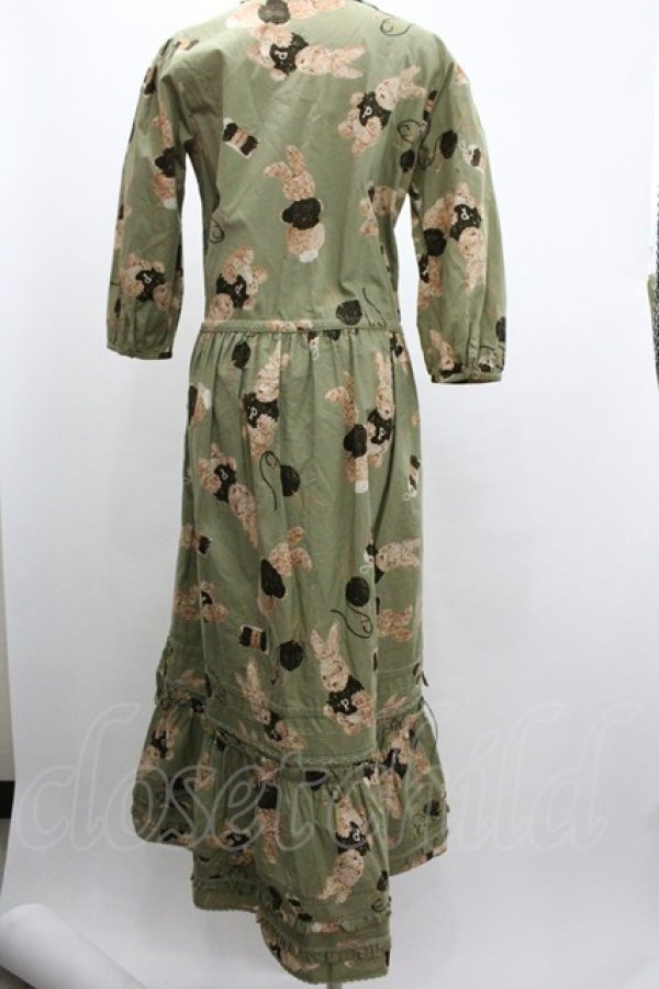 画像2: PINK HOUSE / うさぎセーター総柄長袖ワンピース  グリーン I-26-01-04-048-LO-OP-SA-ZI (2)