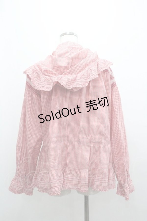 画像2: PINK HOUSE / ギンガムチェックフードオーバーブラウス  赤Ｘ白チェック I-26-01-04-006-LO-BL-SA-ZI (2)