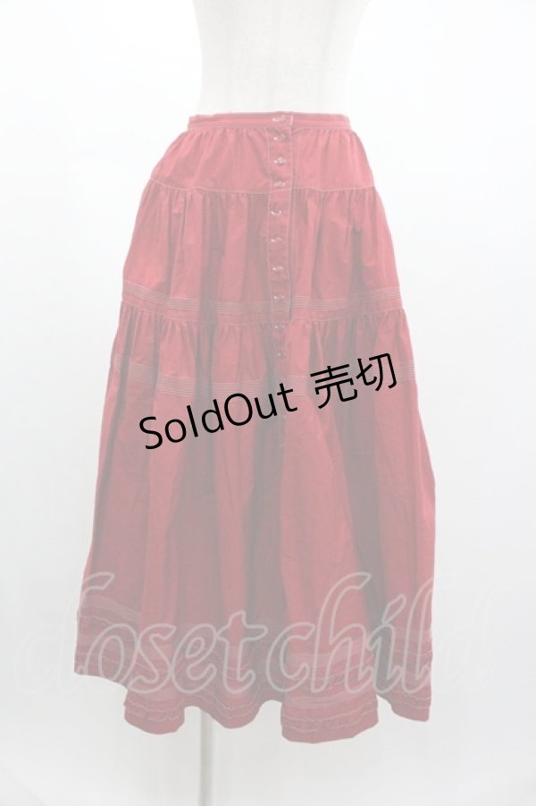 画像1: WONDERFUL WORLD / ピンタックピコフリルスカート  赤Ｘ白 I-26-01-04-059-LO-SK-SA-ZI (1)