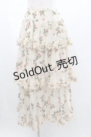画像: WONDERFUL WORLD / いちご柄3段フリルスカート  生成り I-26-01-04-060-LO-SK-SA-ZI
