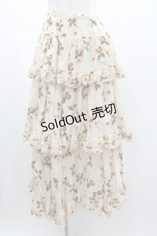 画像1: WONDERFUL WORLD / いちご柄3段フリルスカート  生成り I-26-01-04-060-LO-SK-SA-ZI (1)
